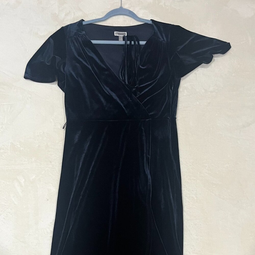 Chelsea28 faux velvet wrap navy blue midi dress M